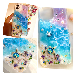海からのプレゼント iPhone15 スマホカバー iPhone16スワロフスキースマホケース 幸せを呼ぶ オルゴナイト 1枚目の画像
