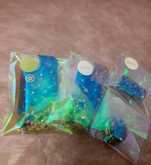 海からのプレゼント iPhone15 スマホカバー iPhone16スワロフスキースマホケース 幸せを呼ぶ オルゴナイト 9枚目の画像