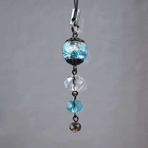 ストラップ 根付 ほたる玉 光る とんぼ玉 スカイブルー 携帯ストラップ