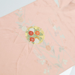 正絹　淡いピンク地雪輪柄ハギレ　1.1ｍ　和小物、つまみ細工などに 2枚目の画像
