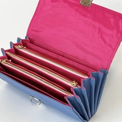 袋分け♪家計やりくり財布/スカイブルー×ボーダー 長財布 Mimity