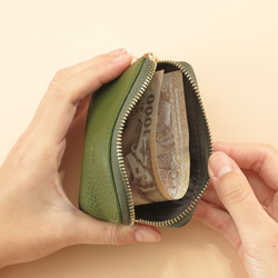 外側3卡超薄ㄇ字大開口零錢包 海松綠 CHENSON真皮 (W00820-G) 禮物 財布 ラッピング 第4張的照片