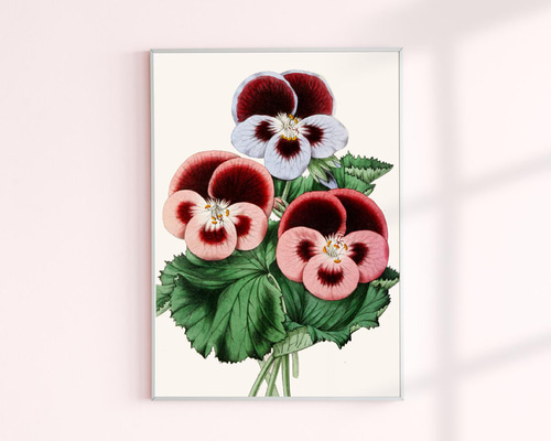 絵画 フランク・エル「パンジーのブーケ」額縁入/花の絵/インテリア/ヴィンテージ 絵画 フランク・エル「パンジーのブーケ」額縁入/花の絵