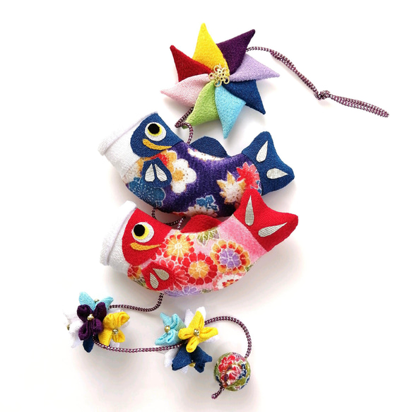 こいのぼりの吊るし飾り&紙風船☆ちりめん細工 ☆こいのぼりと遊ぶ稚児たちの吊るし飾り☆端午の節句☆ちりめん
