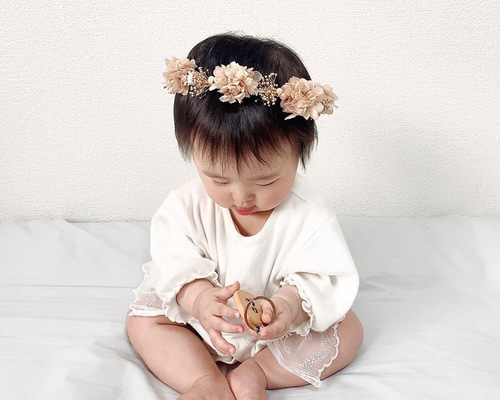 花冠 シャンパンベージュ はなかんむり ハーフバースデー キッズ