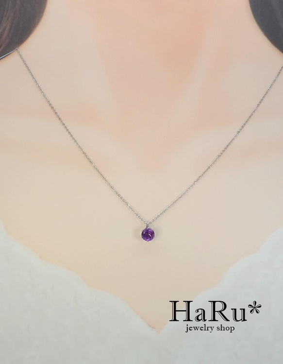6mmアメジスト☆サージカルステンレスネックレス*N23 5枚目の画像