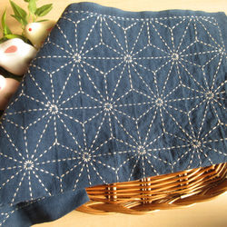 刺し子 花ふきん 麻の葉 ～藍地～ その他インテリア雑貨 縫い縫い屋