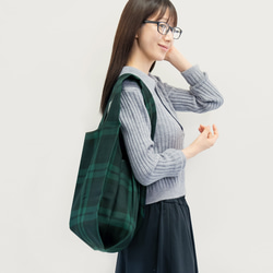 リュクスなエコバッグ 紺 緑 タータンチェック ○LYDIE-ECOBAG