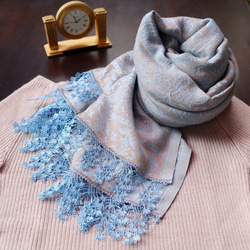 OYA Needlelace shawl [WISTERIA] Water blue & Gold 第6張的照片