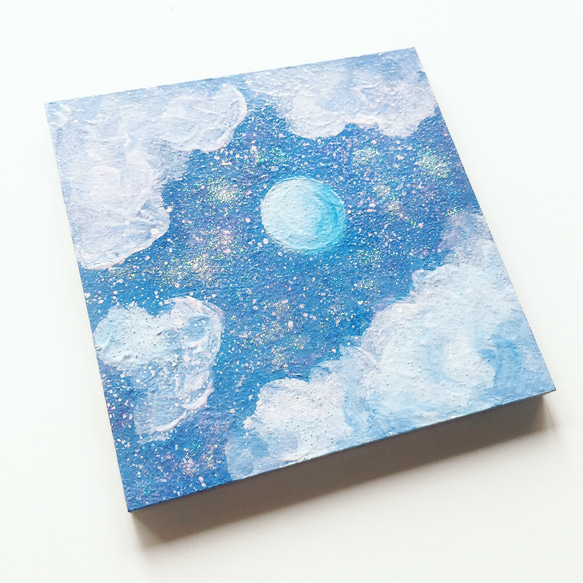 【空】絵画/原画 絵 星 月 キラキラ アクリル画 2枚目の画像
