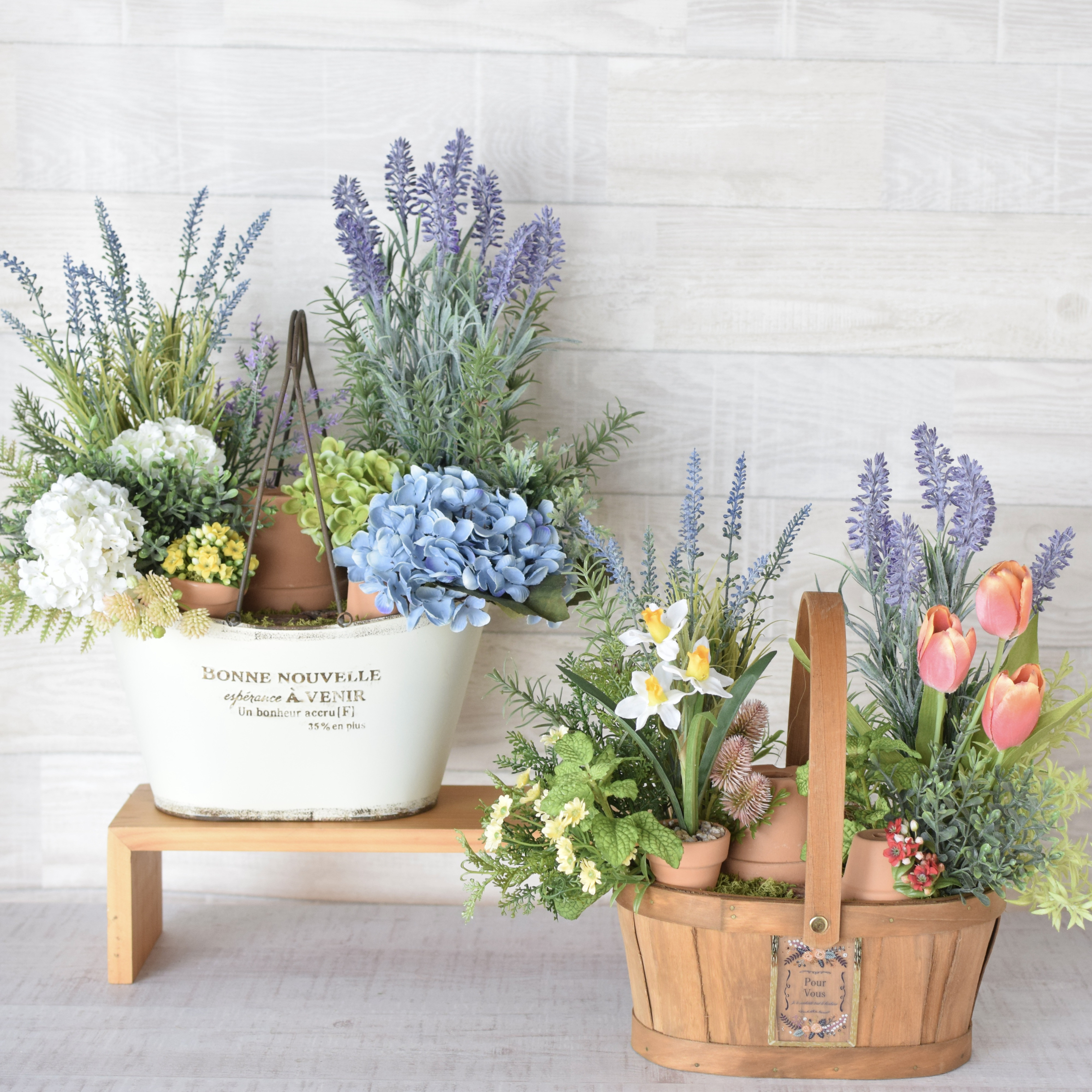 《送料無料！》枯れない 寄せ植えガーデン【木製コンテナ調】  ＊Creema限定