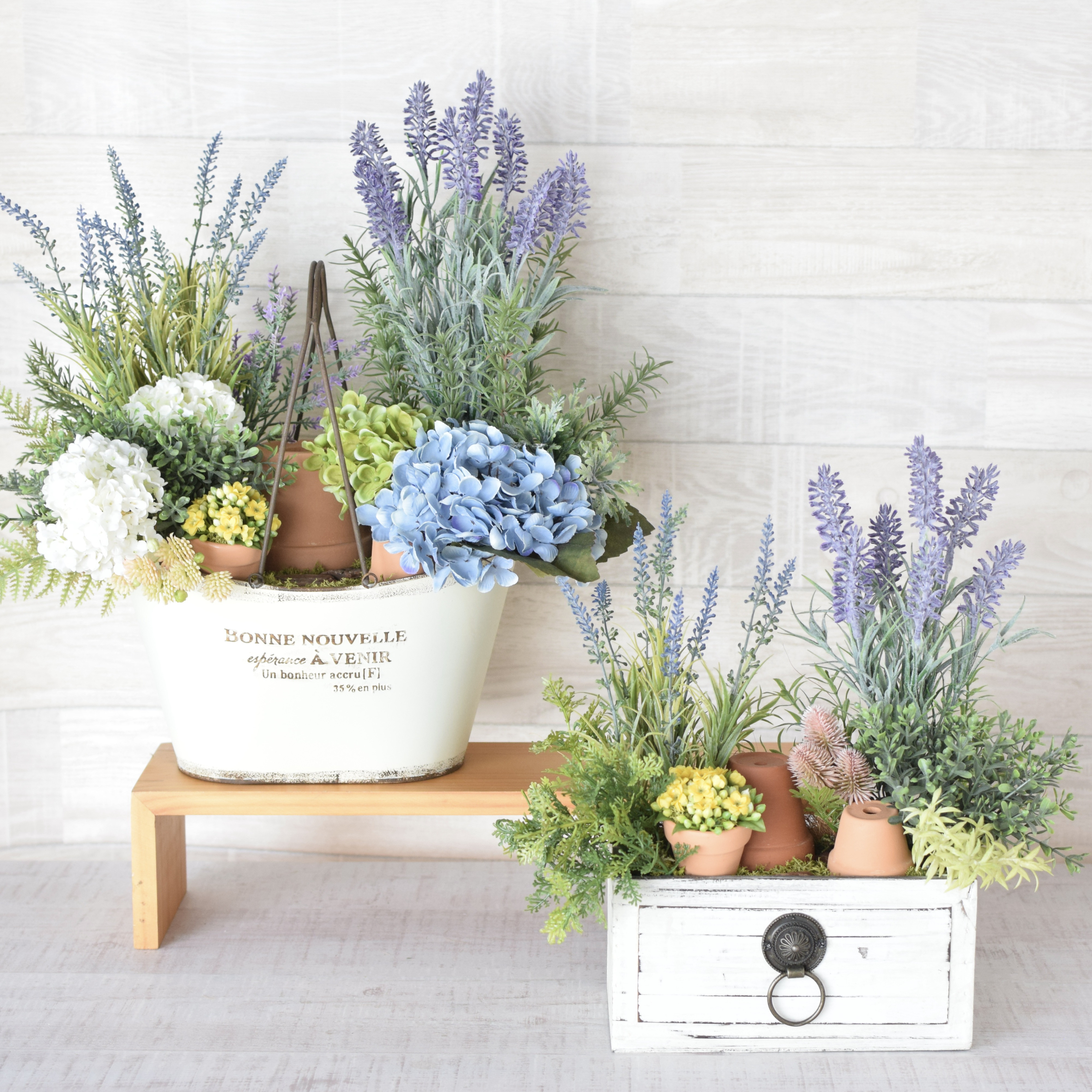 《送料無料！》枯れない 寄せ植えガーデン【木製コンテナ調】  ＊Creema限定