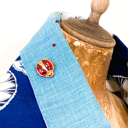 スカーフNo.119 *仲夏夜之夢*設計師手作手繪風格小瓢蟲印花藍色圍巾 披肩 第3張的照片