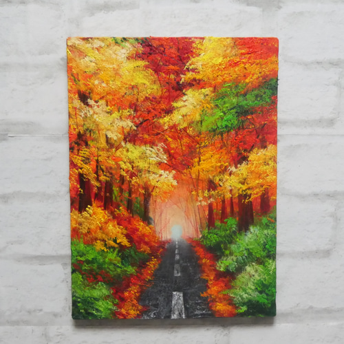 油絵 油彩 油彩画 絵画【紅葉の道】 絵画 HR 通販 11689668
