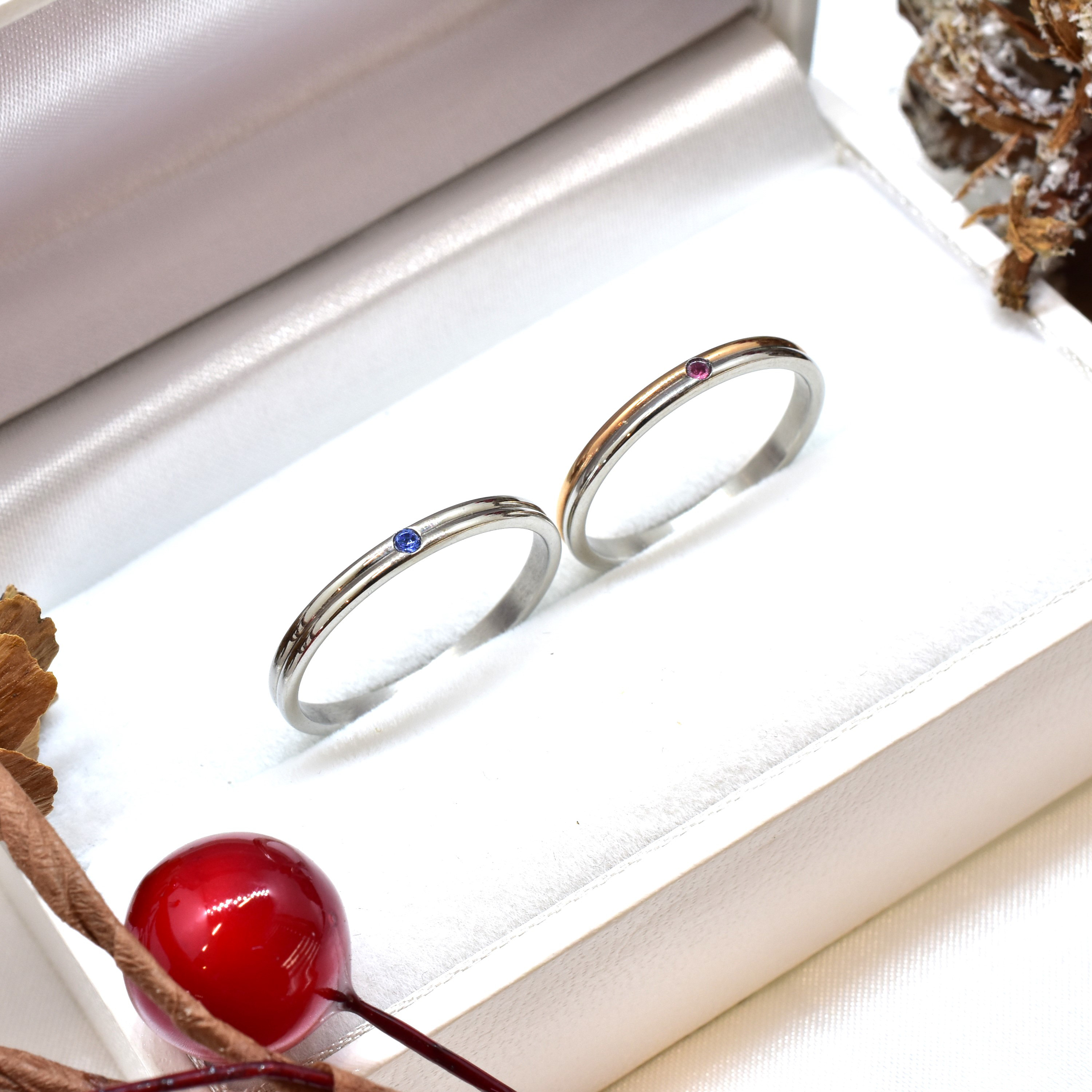 【刻印・誕生石・ケースすべて込み】サージカルステンレスペアリング 結婚指輪　マリッジ クリスマス 記念日