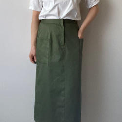 ≪受注製作≫ロングタイトスカート　コットンツィル グリーン 1枚目の画像