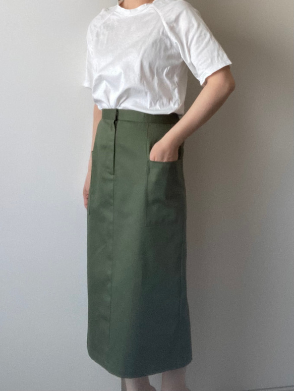 ≪受注製作≫ロングタイトスカート　コットンツィル グリーン 2枚目の画像