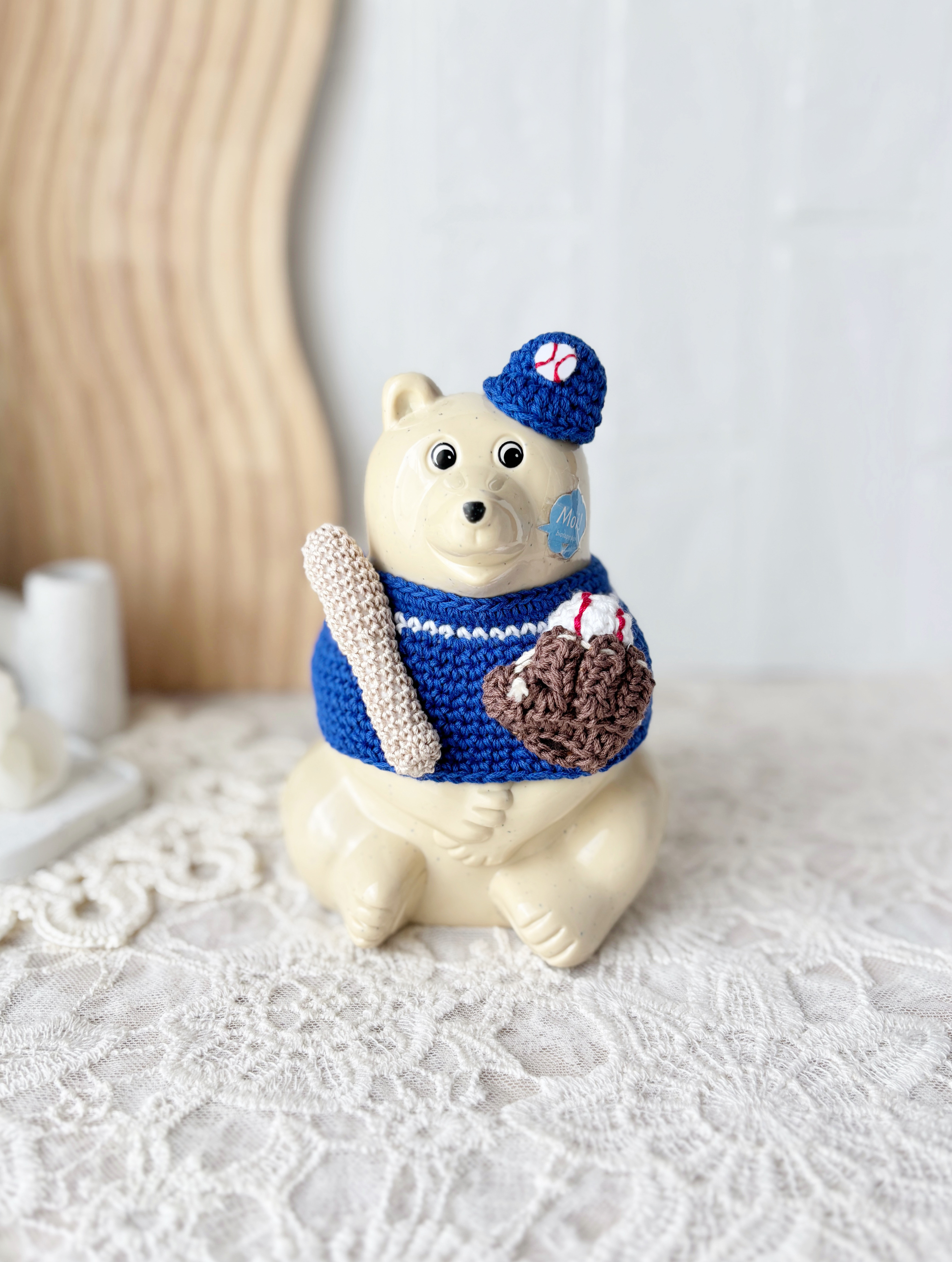 再販②しろくま貯金箱 野球⚾︎2点セット ブルー その他人形