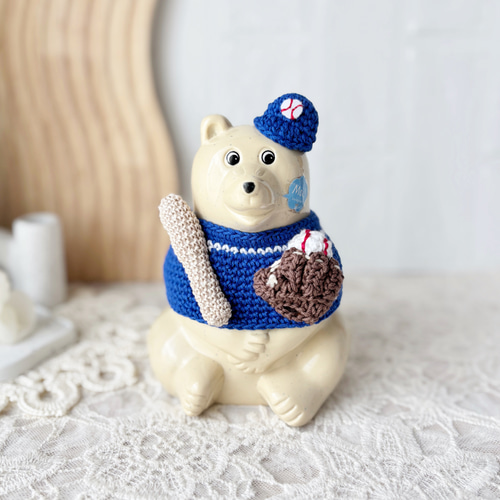 【受注制作】しろくま貯金箱　こどもの日のカブト②ペールブルー 1_4269451958fad86348d39fa22cda