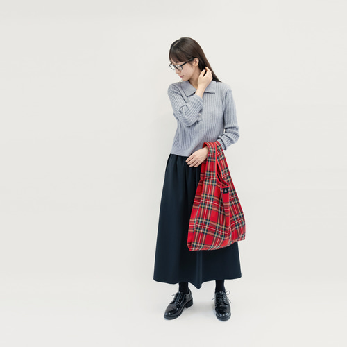 ○残少○リュクスなエコバッグ 赤 タータンチェック Mのみ ○MARION