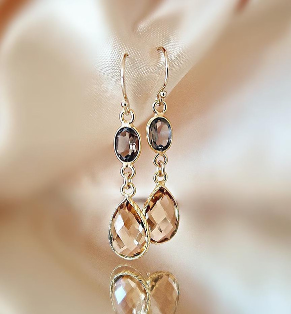 14KGF/ SMOKY TOPAZ ORANGE MORGANITE EARRINGS 1枚目の画像