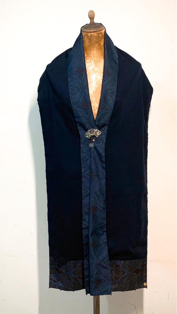 スカーフNo.248 *心上人*設計師手作日本傳統工法十字星星藍黑色幻彩圍巾 第5張的照片