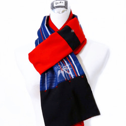 母の日おすすめスカーフNo.216*美しいメイク*デザイナー手作り日本京都生地サファイア青白竹真っ赤ステッチスカーフショール 8枚目の画像