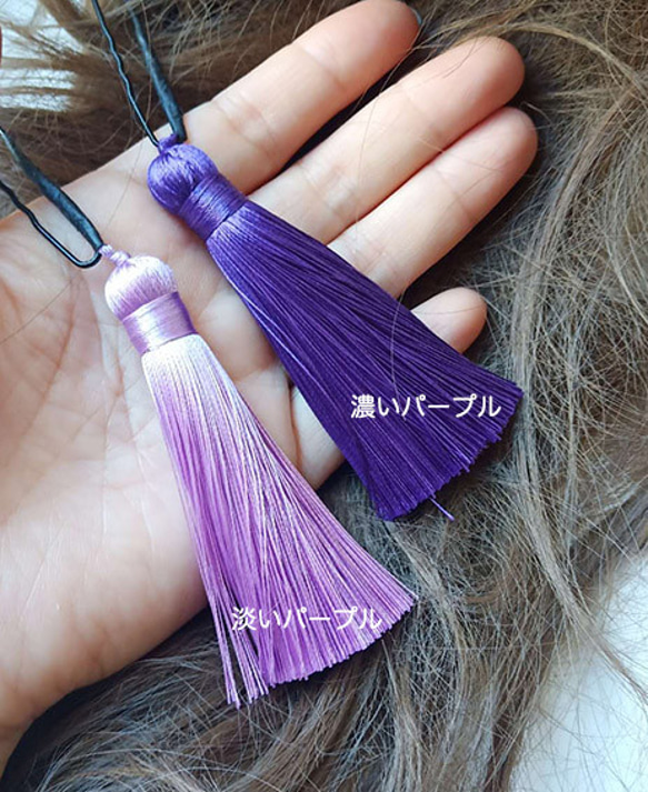 再販　成人式　髪飾り　紫　つまみ細工　造花　淡いパープル　藤色　タッセル付き　前撮り　大人可愛い　振り袖 9枚目の画像