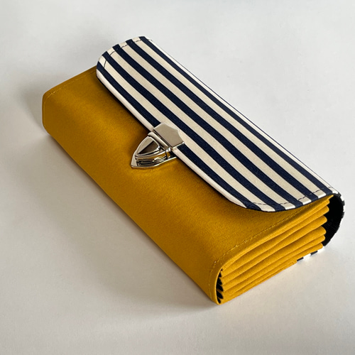 袋分け♪家計やりくり財布/マスタード×ボーダー 長財布 Mimity