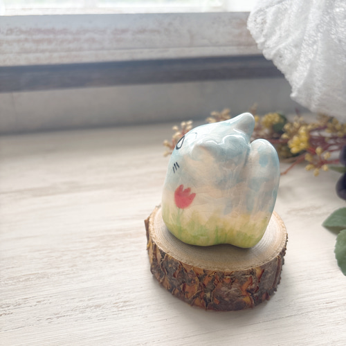 再販】日常の空 にゃんこペーパーウェイト / 陶器 置物 デスク 青空