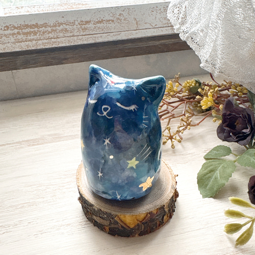 再販】日常の空 にゃんこペーパーウェイト / 陶器 置物 デスク 青空