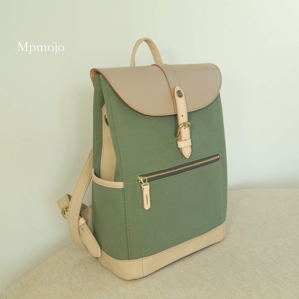 新作　大人の帆布＆レザートリムミニスリムリュック Cream PistachioプレミアムSW　New!!