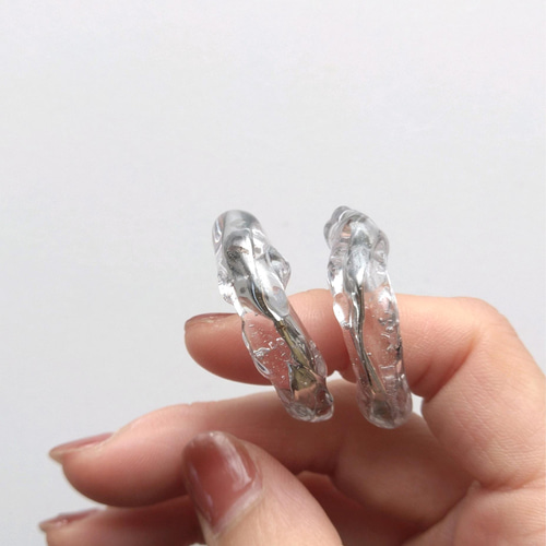 803 再販 シルバー クリア 氷 大ぶり ハンドメイド ピアス イヤリング