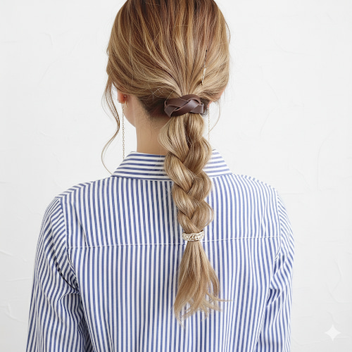 ♥️500 本革 編み込み ヘアゴム / レザー ヘアアクセサリー ヘアゴム