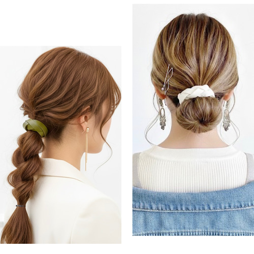 ♥️500 本革 編み込み ヘアゴム / レザー ヘアアクセサリー ヘアゴム