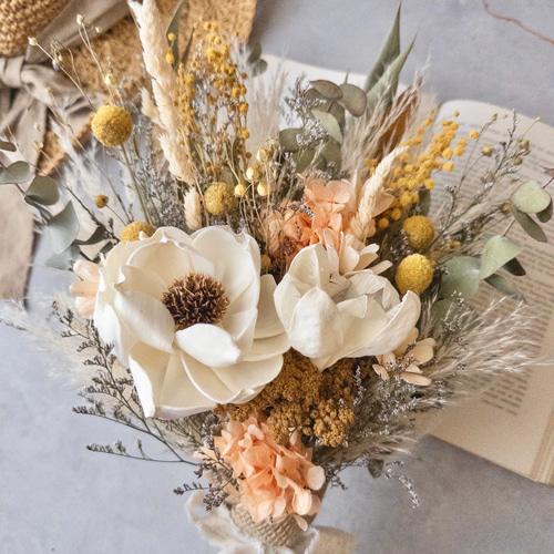 アネモネとミモザのドライフラワースワッグ/ミニブーケ スワッグ howdy  