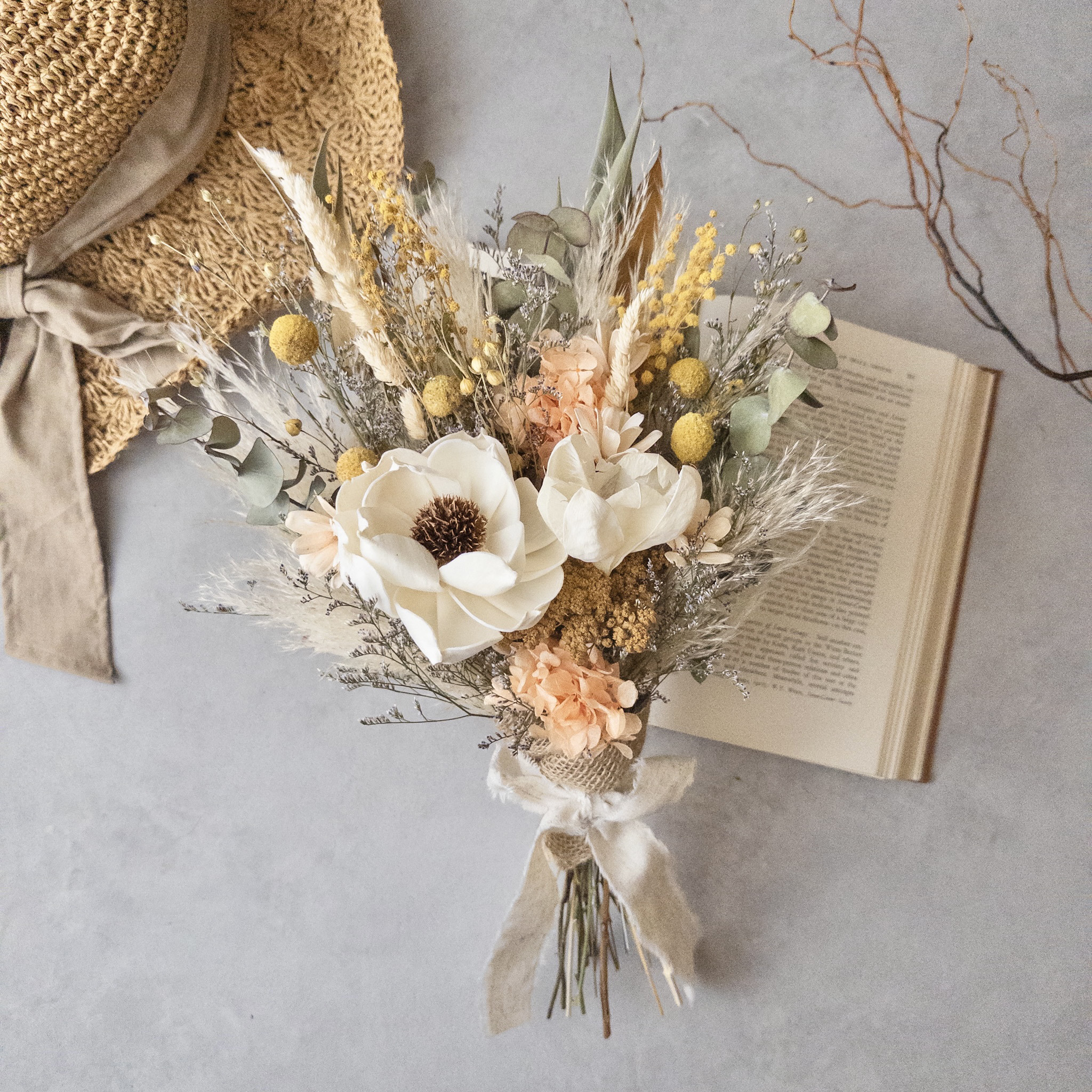 アネモネとミモザのドライフラワースワッグ/ミニブーケ スワッグ howdy  