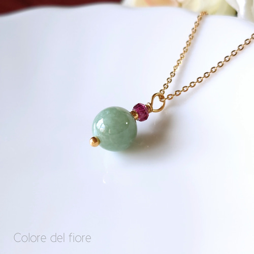 再販☆SUS316L✥翡翠とロードライトガーネットのネックレス ネックレス 