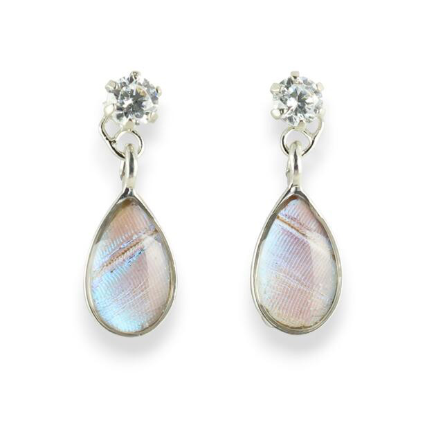 本物の蝶の羽　1粒雫  ジルコニアピアス　スルコウスキーモルフォ　[zps045r-sul] 6,930円