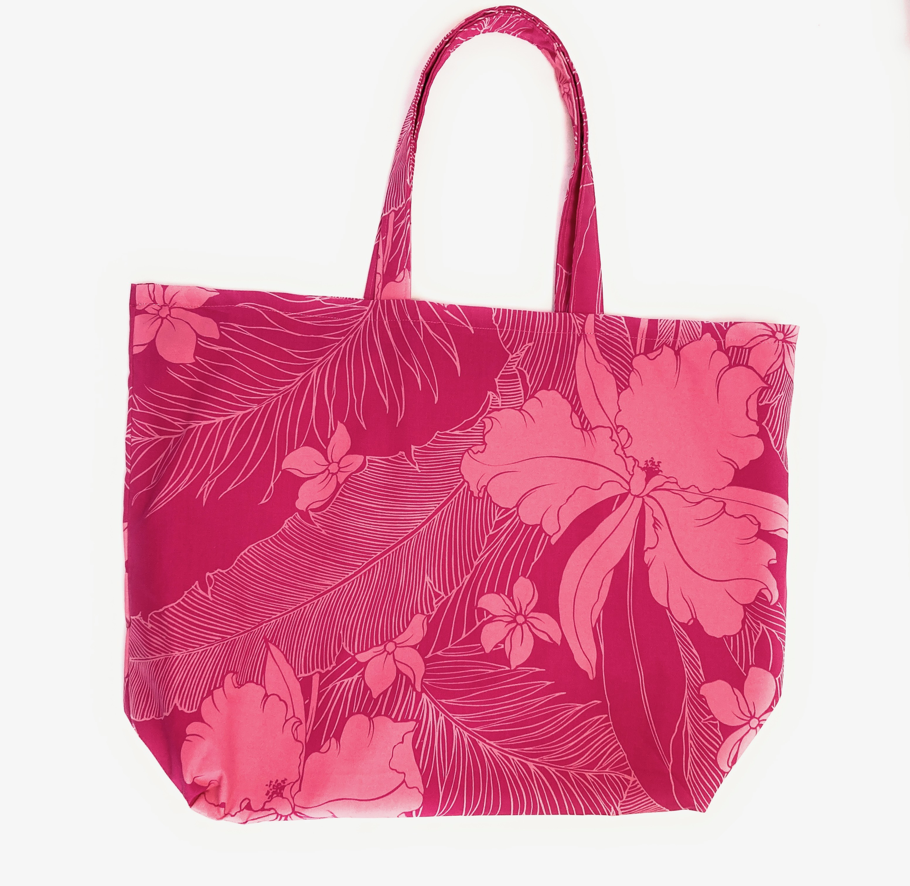 肩にもかけられるハワイアン トートバッグ オーキッド柄 ピンク [mhb-131L]