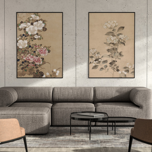 NO.125】紫陽花の日本画アートポスター☆お正月ヴィンテージ和柄