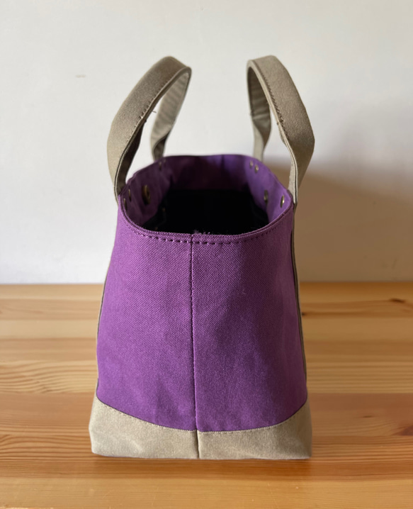 浜松産帆布【見っけバッグ】［横長トート　紫×グレーベージュ］ 7枚目の画像