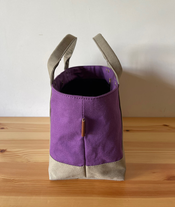 浜松産帆布【見っけバッグ】［横長トート　紫×グレーベージュ］ 3枚目の画像