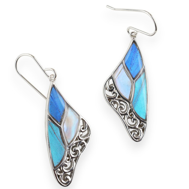 本物の蝶の羽　片耳販売　上羽ピアス　カキカ / ゼフィリティス / スルコウスキー　[zps069r-morpho]