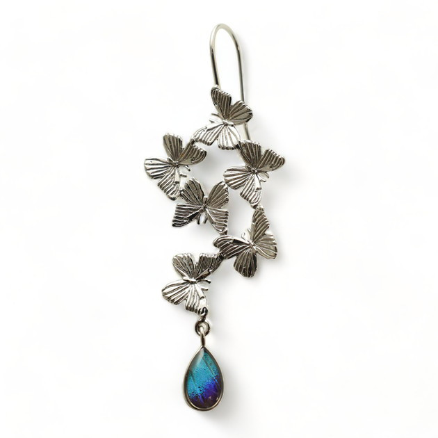 本物の蝶の羽　 片耳販売　モルフォ蝶の楽園 雫　フックピアス　ドクソコパチェルビナ　[zps079r-gr]