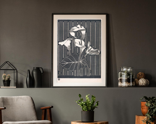 NO.130】オランダカイウのモノクロアートポスター☆カラーリリー