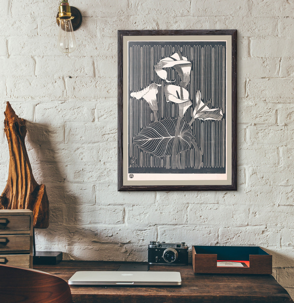 【NO.130】オランダカイウのモノクロアートポスター☆カラーリリー白黒ボタニカルレトロモダンおしゃれA1B5B2B1 6枚目の画像