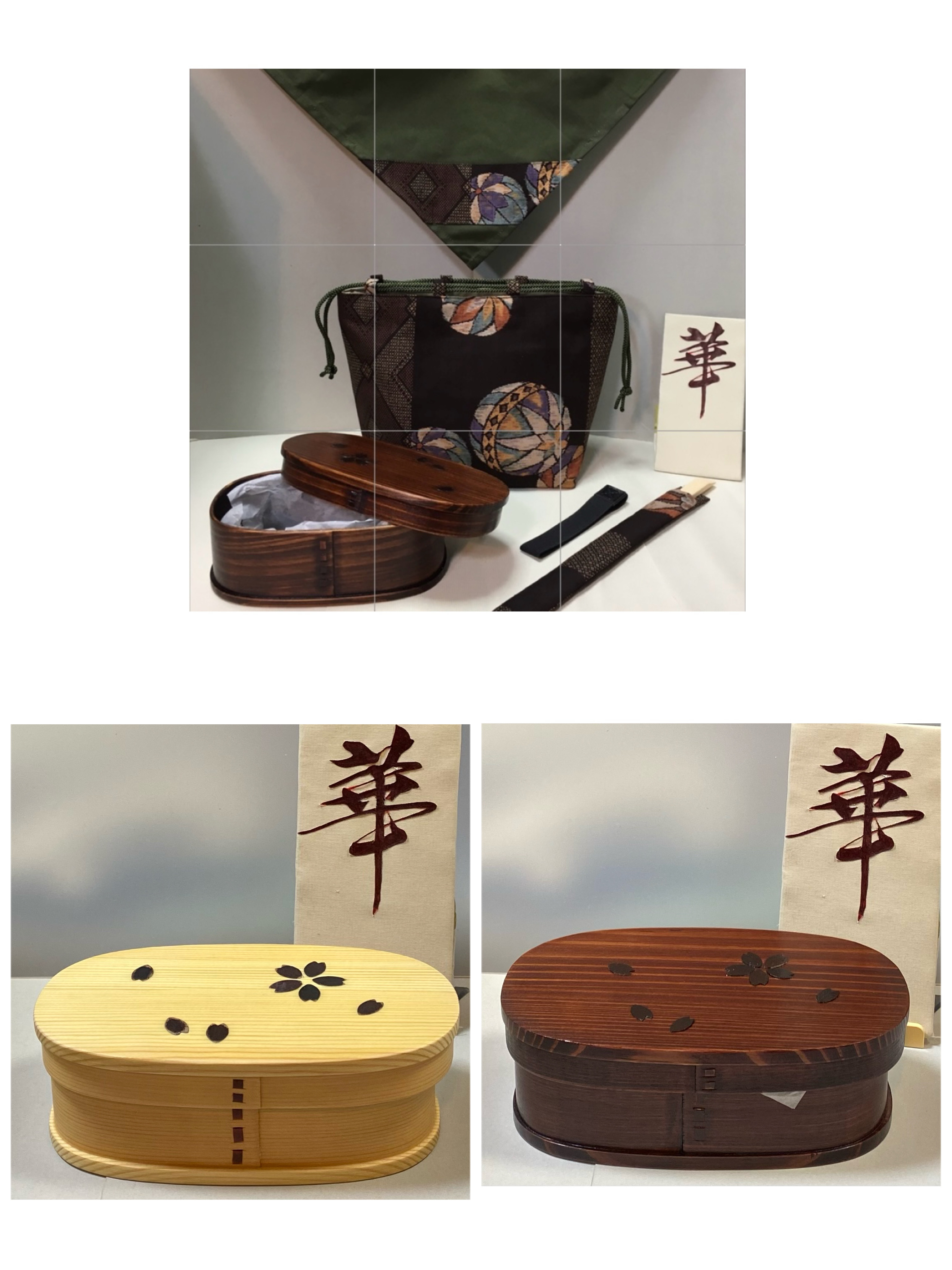 五点セット　わっぱ桜小判弁当箱（2色から選べる）手毬巾着　箸袋　風呂敷　ゴムバンド  和柄　プレゼント　プレゼント