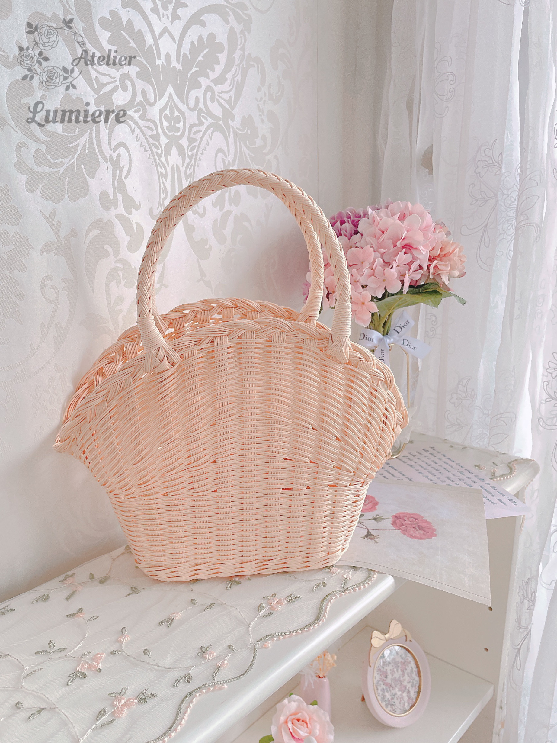 〜シェルかごバック〜　バスケットバッグ・ナチュラル　アイボリー