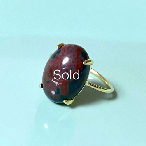 再販10 ブラッドストーン 大粒リング11号 天然石 指輪・リング momo